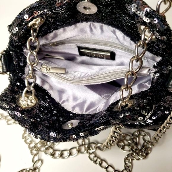 Fiona Lang London Metallic Sequin Chain Strap Evening Purse - Picture 7 of 11